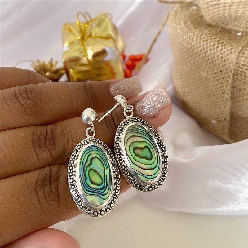 BRINCO PRATA 925 OVAL PENDURADO COM PEDRA NATURAL