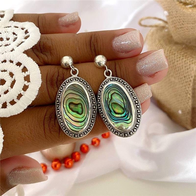 BRINCO PRATA 925 OVAL PENDURADO COM PEDRA NATURAL