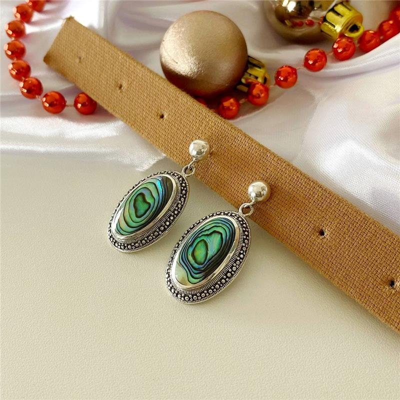 BRINCO PRATA 925 OVAL PENDURADO COM PEDRA NATURAL