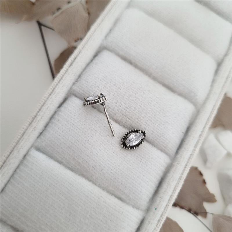 BRINCO PRATA 925 PEDRA NAVETE BORDA PONTILHADA