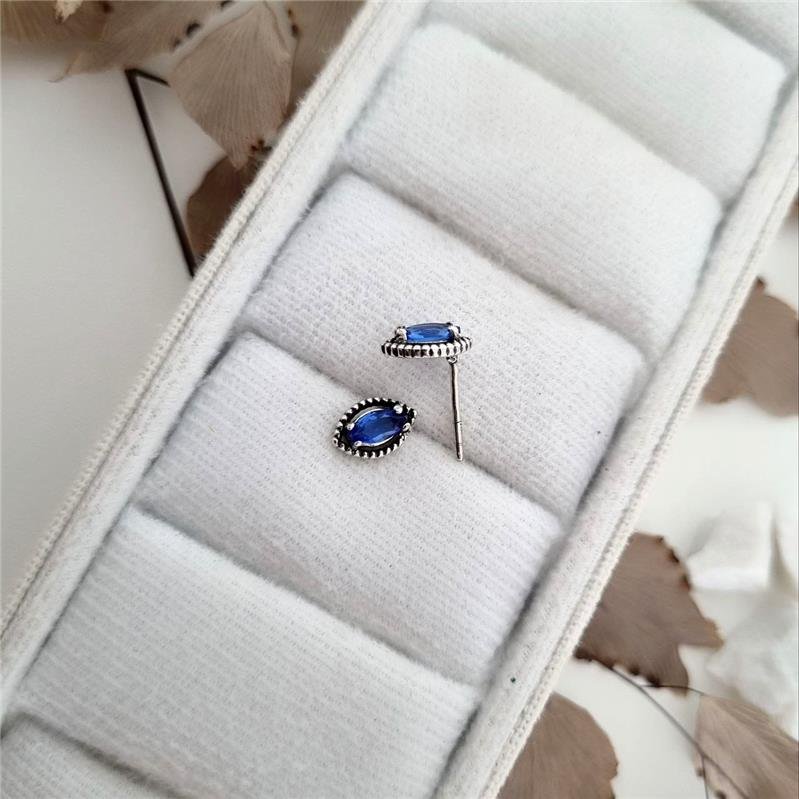 BRINCO PRATA 925 PEDRA NAVETE BORDA PONTILHADA