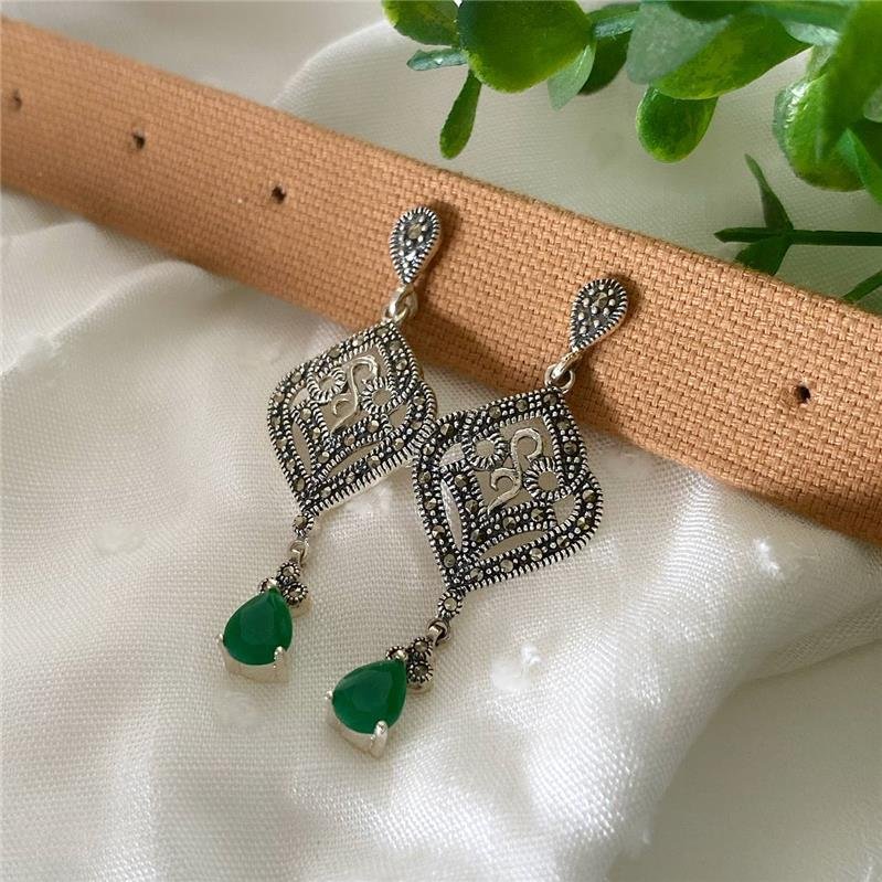 BRINCO PRATA 925 PENDURADO ARABESCOS COM PEDRA PENDURADA