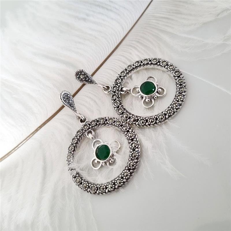 BRINCO PRATA 925 PENDURADO CÍRCULO FLOR PEDRA