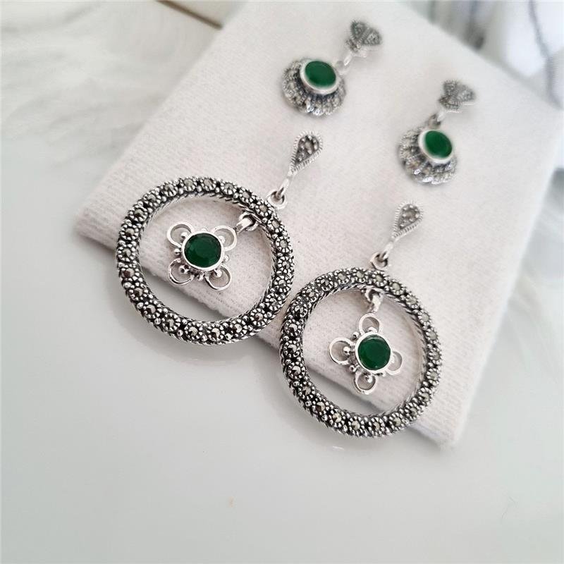 BRINCO PRATA 925 PENDURADO CÍRCULO FLOR PEDRA