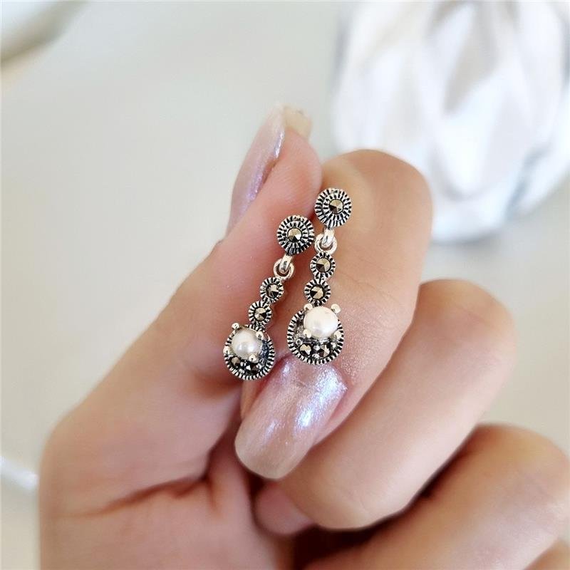 BRINCO PRATA 925 PENDURADO CÍRCULOS PÉROLA