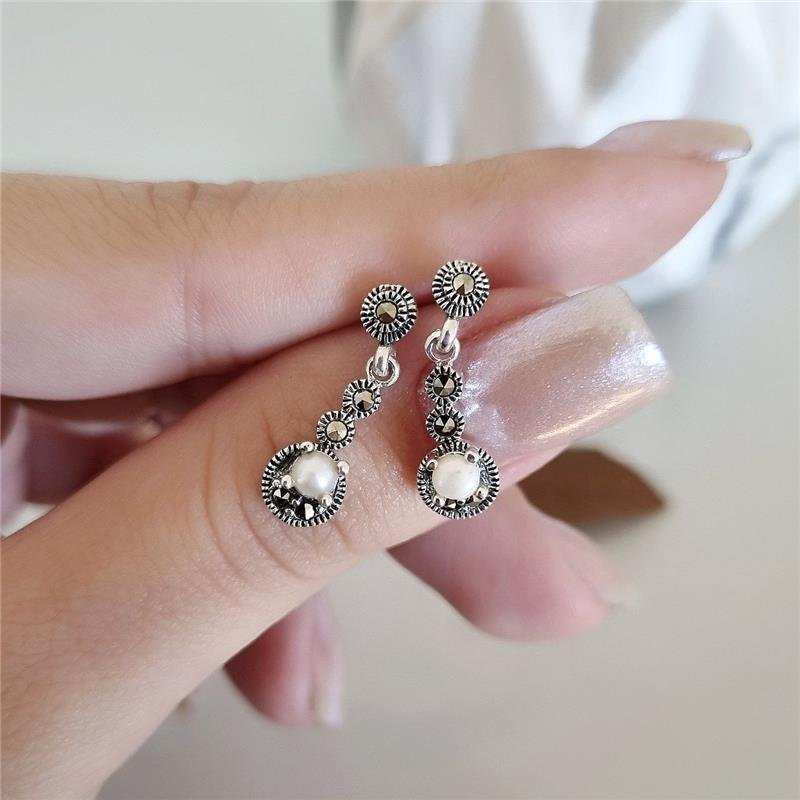 BRINCO PRATA 925 PENDURADO CÍRCULOS PÉROLA