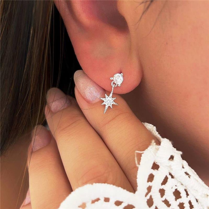 BRINCO PRATA 925 PENDURADO ESTRELA DE 8 PONTAS