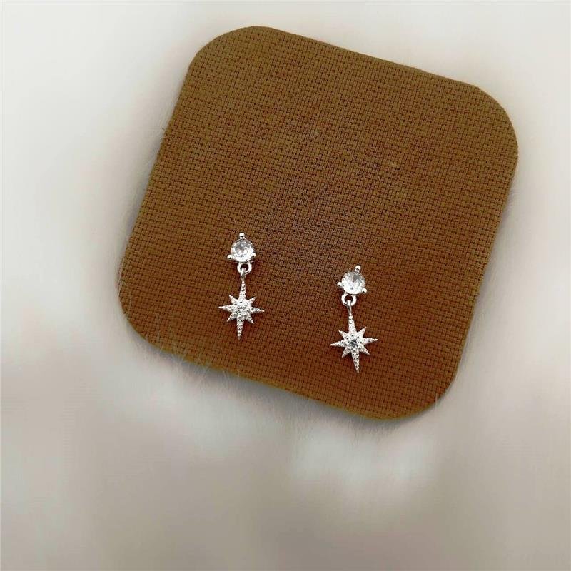 BRINCO PRATA 925 PENDURADO ESTRELA DE 8 PONTAS