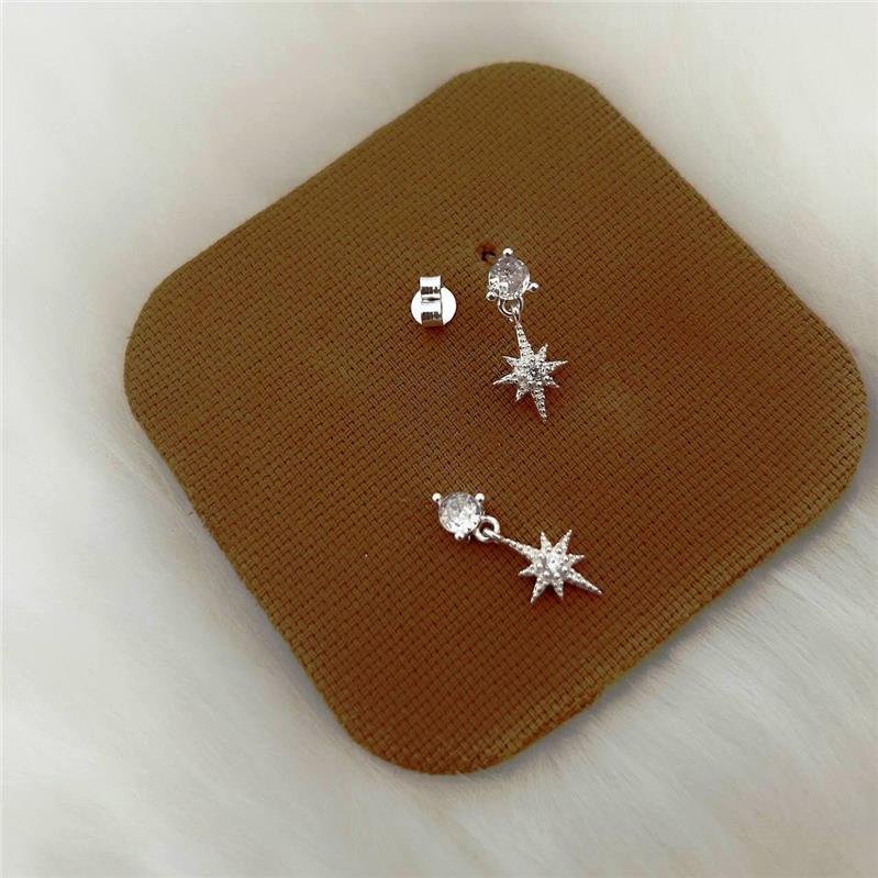 BRINCO PRATA 925 PENDURADO ESTRELA DE 8 PONTAS