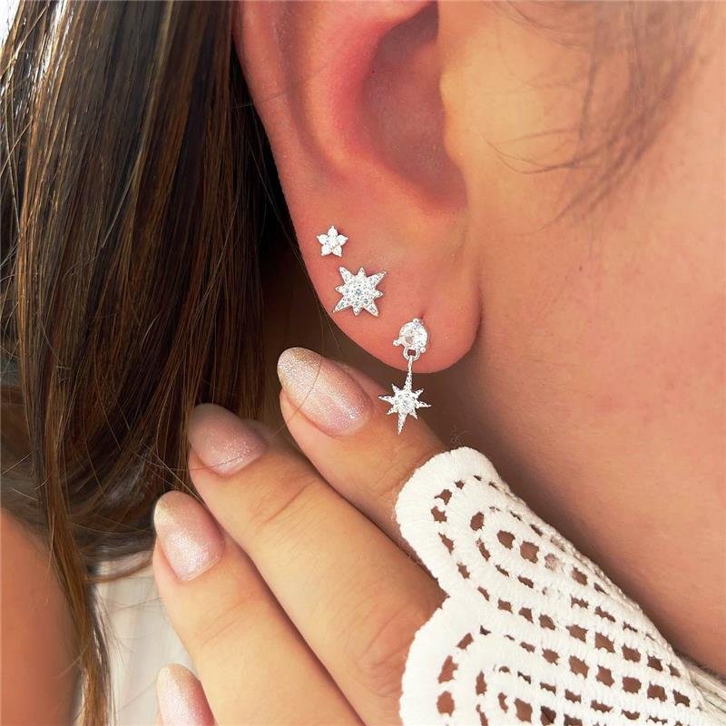 BRINCO PRATA 925 PENDURADO ESTRELA DE 8 PONTAS