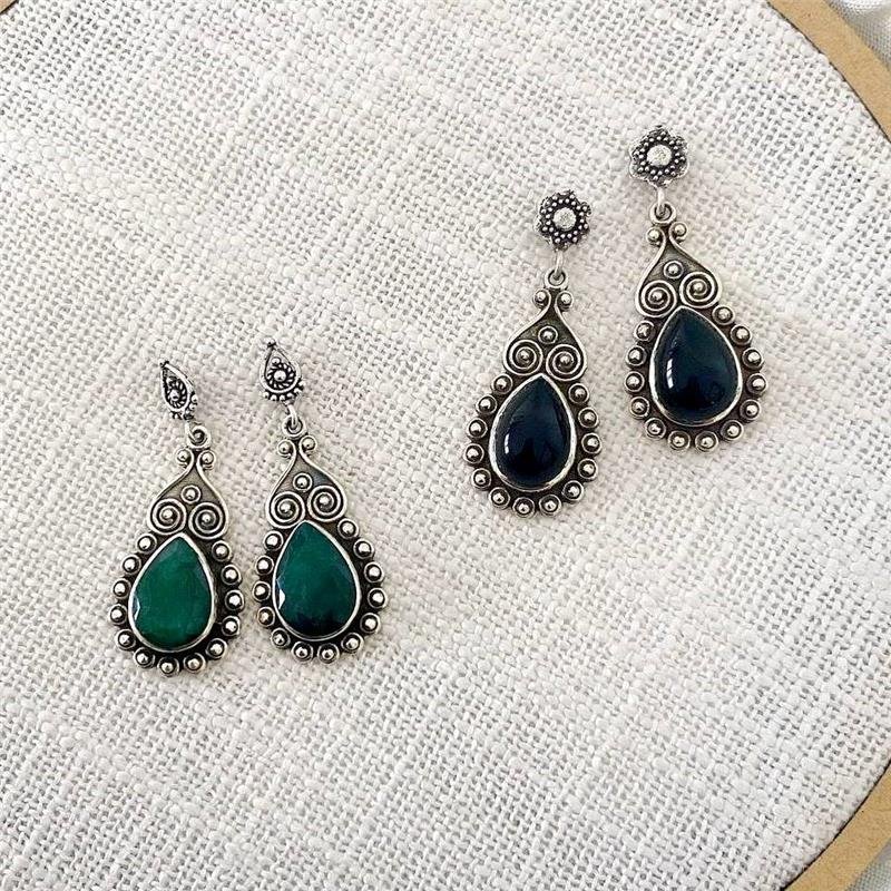 BRINCO PRATA 925 PENDURADO GOTA PEDRA NATURAL