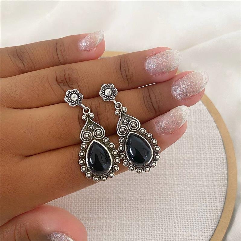 BRINCO PRATA 925 PENDURADO GOTA PEDRA NATURAL