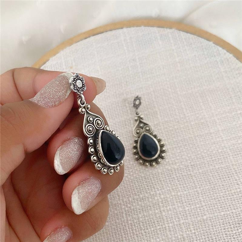 BRINCO PRATA 925 PENDURADO GOTA PEDRA NATURAL