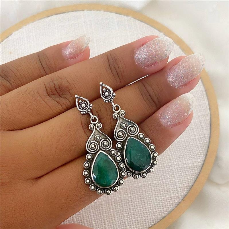 BRINCO PRATA 925 PENDURADO GOTA PEDRA NATURAL