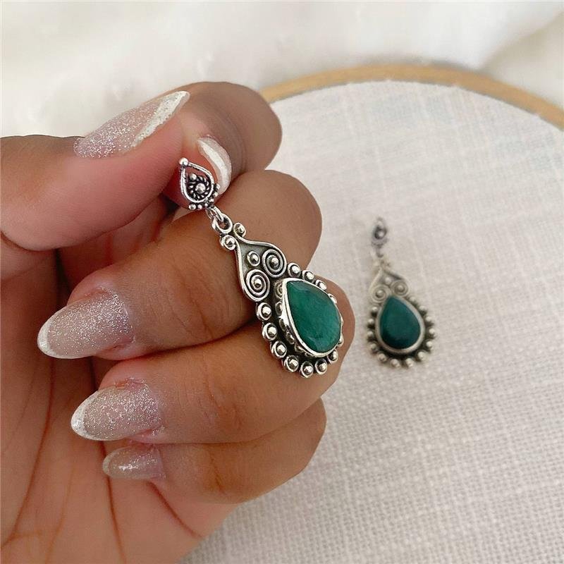 BRINCO PRATA 925 PENDURADO GOTA PEDRA NATURAL