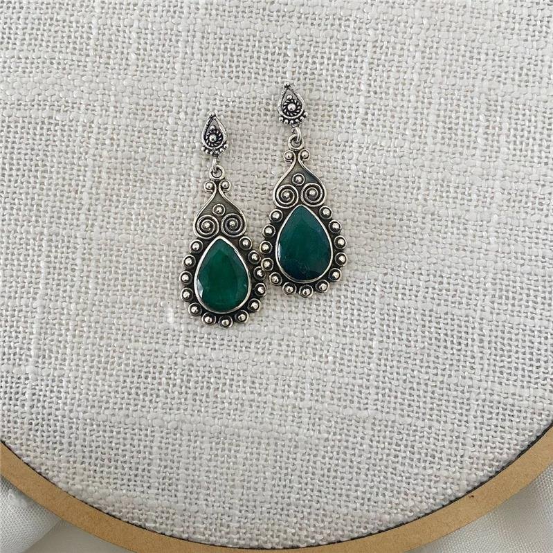 BRINCO PRATA 925 PENDURADO GOTA PEDRA NATURAL