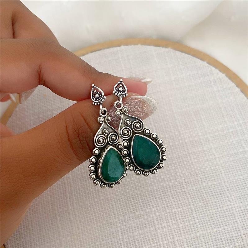 BRINCO PRATA 925 PENDURADO GOTA PEDRA NATURAL