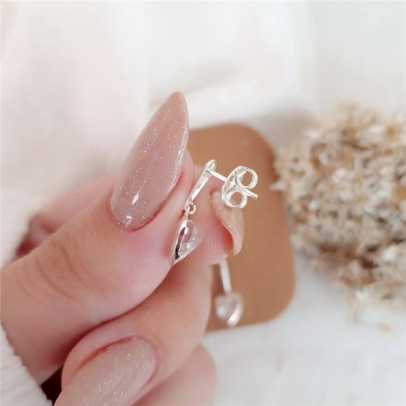 BRINCO PRATA 925 PENDURADO HASTE PEDRA CORAÇÃO