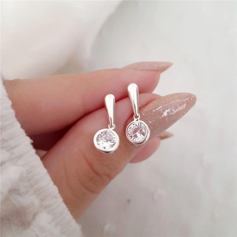 BRINCO PRATA 925 PENDURADO BARRA PEDRA REDONDA