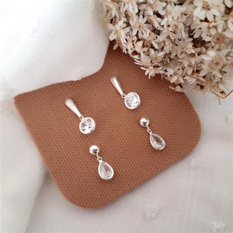 BRINCO PRATA 925 PENDURADO BARRA PEDRA REDONDA