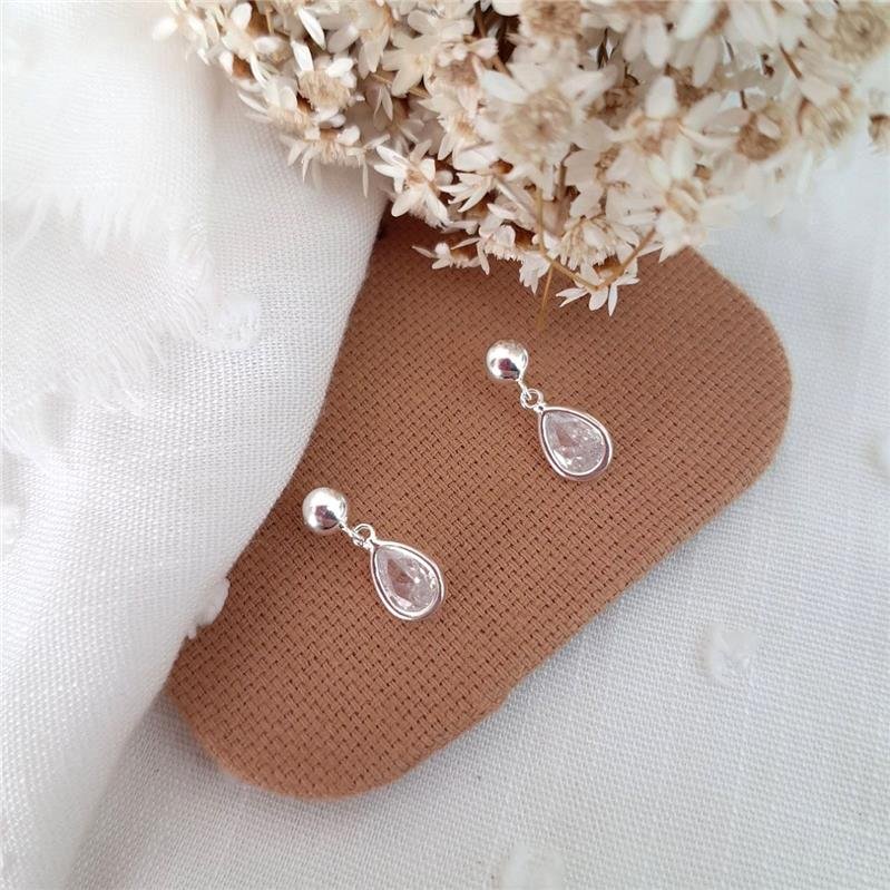 BRINCO PRATA 925 PENDURADO PEDRA GOTA