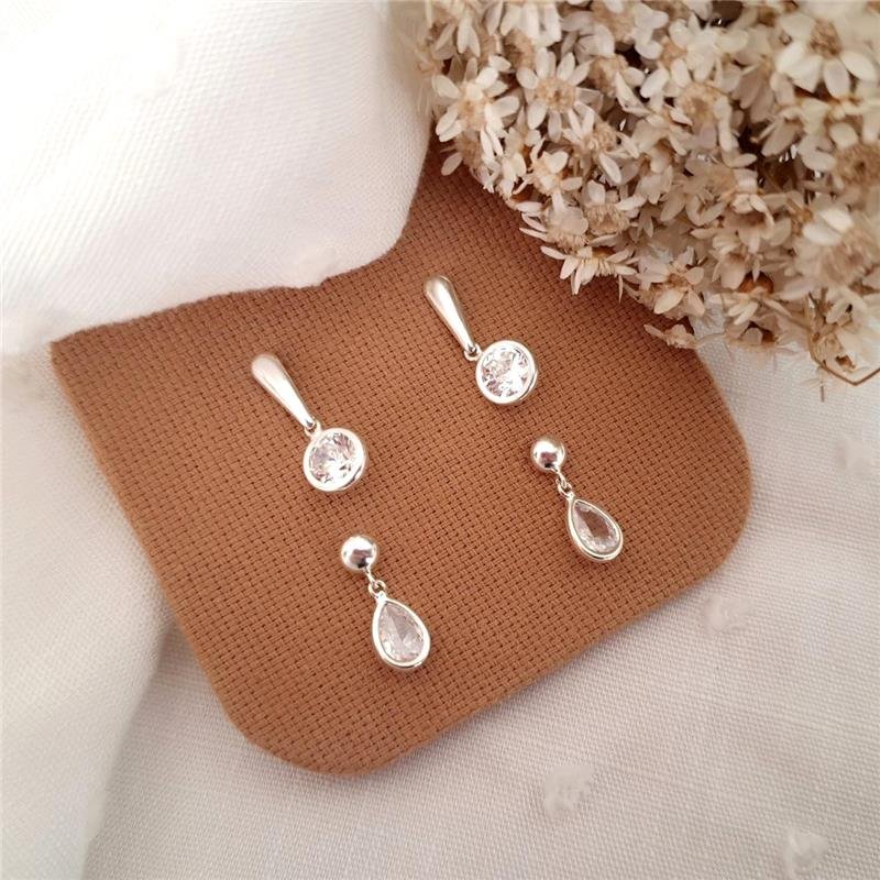 BRINCO PRATA 925 PENDURADO PEDRA GOTA