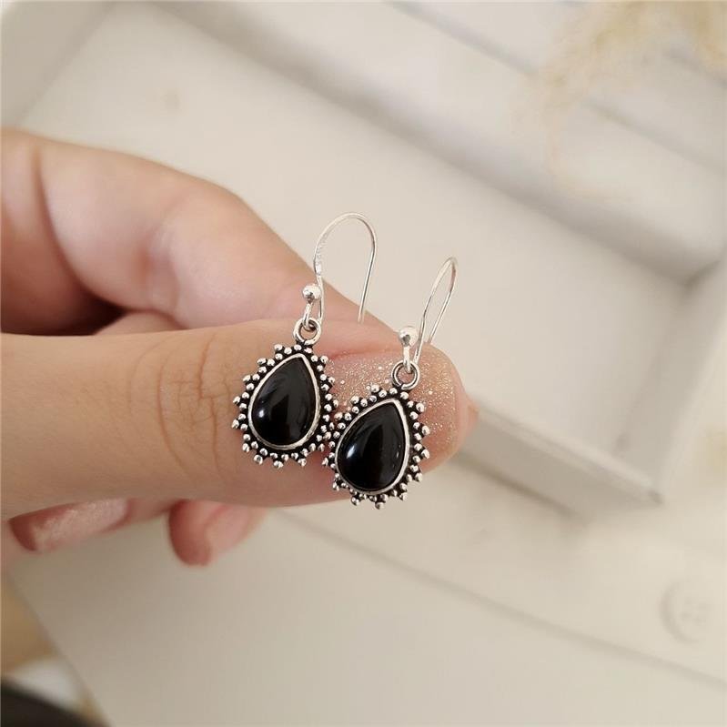 BRINCO PRATA 925 PENDURADO PEDRA NATURAL GOTA