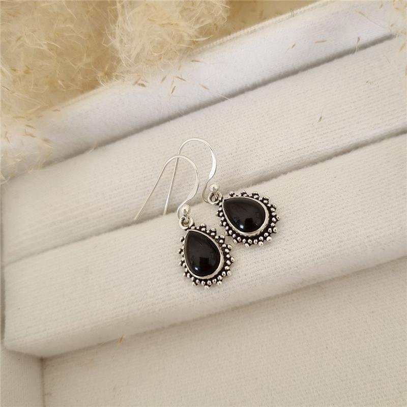 BRINCO PRATA 925 PENDURADO PEDRA NATURAL GOTA