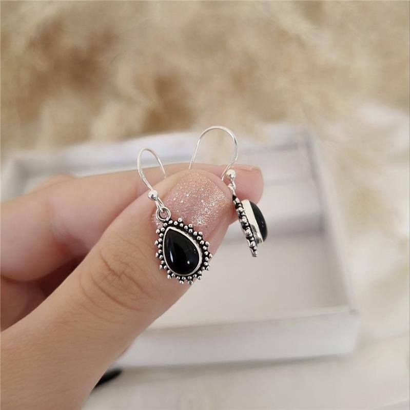 BRINCO PRATA 925 PENDURADO PEDRA NATURAL GOTA