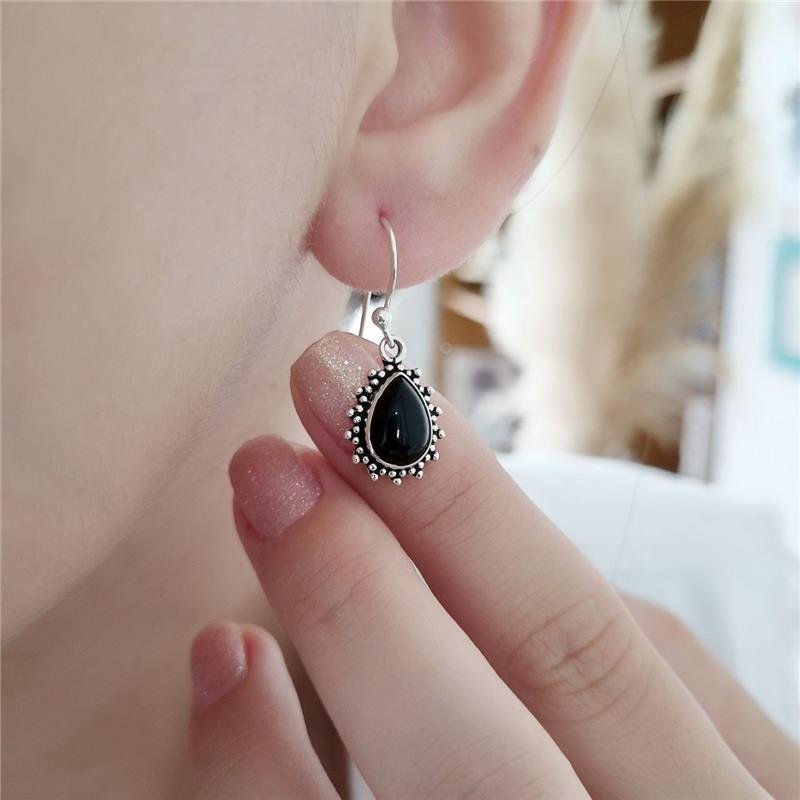 BRINCO PRATA 925 PENDURADO PEDRA NATURAL GOTA