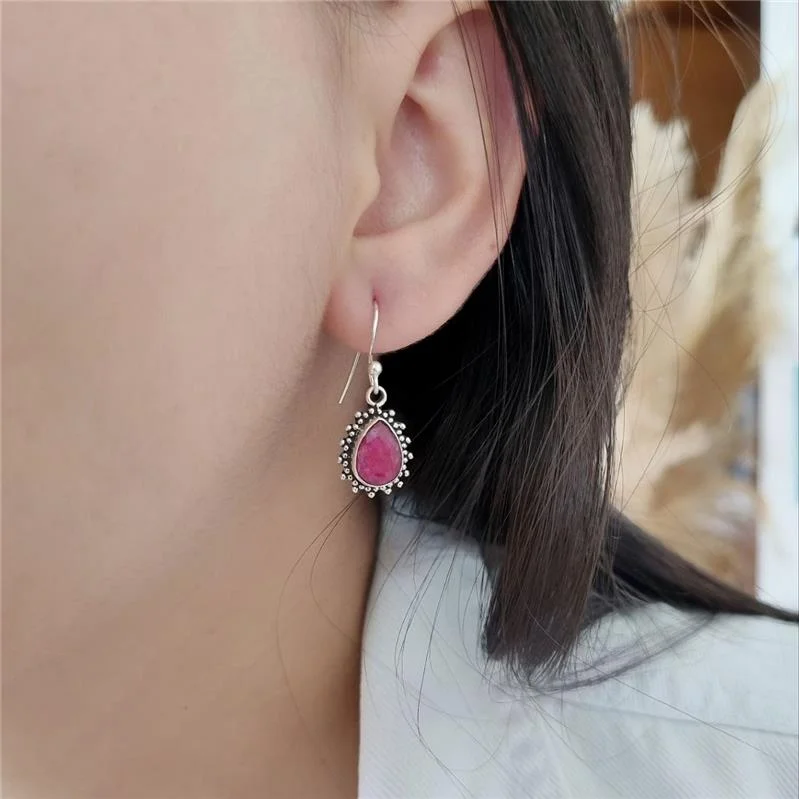 BRINCO PRATA 925 PENDURADO PEDRA NATURAL GOTA