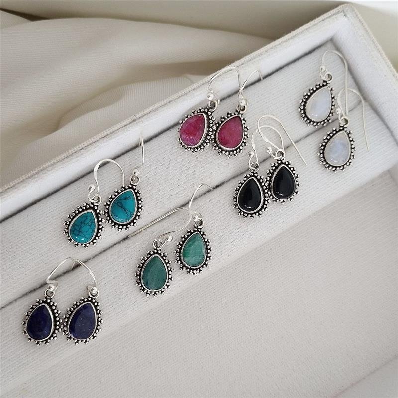 BRINCO PRATA 925 PENDURADO PEDRA NATURAL GOTA