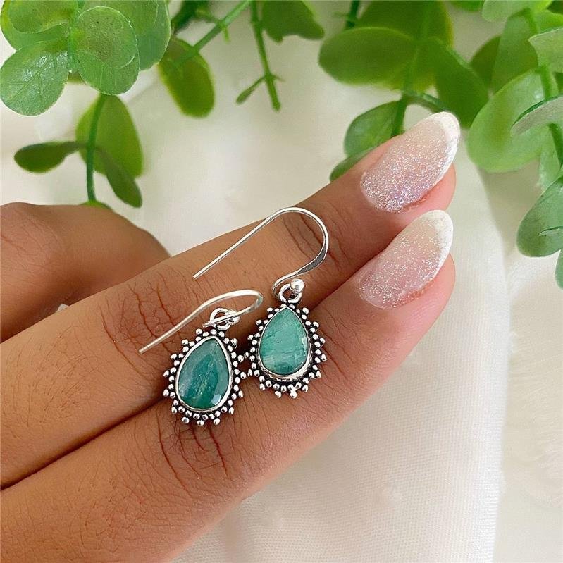 BRINCO PRATA 925 PENDURADO PEDRA NATURAL GOTA