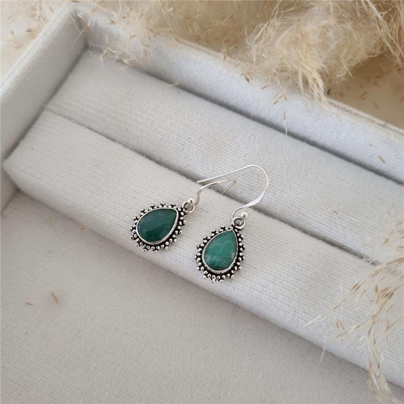 BRINCO PRATA 925 PENDURADO PEDRA NATURAL GOTA