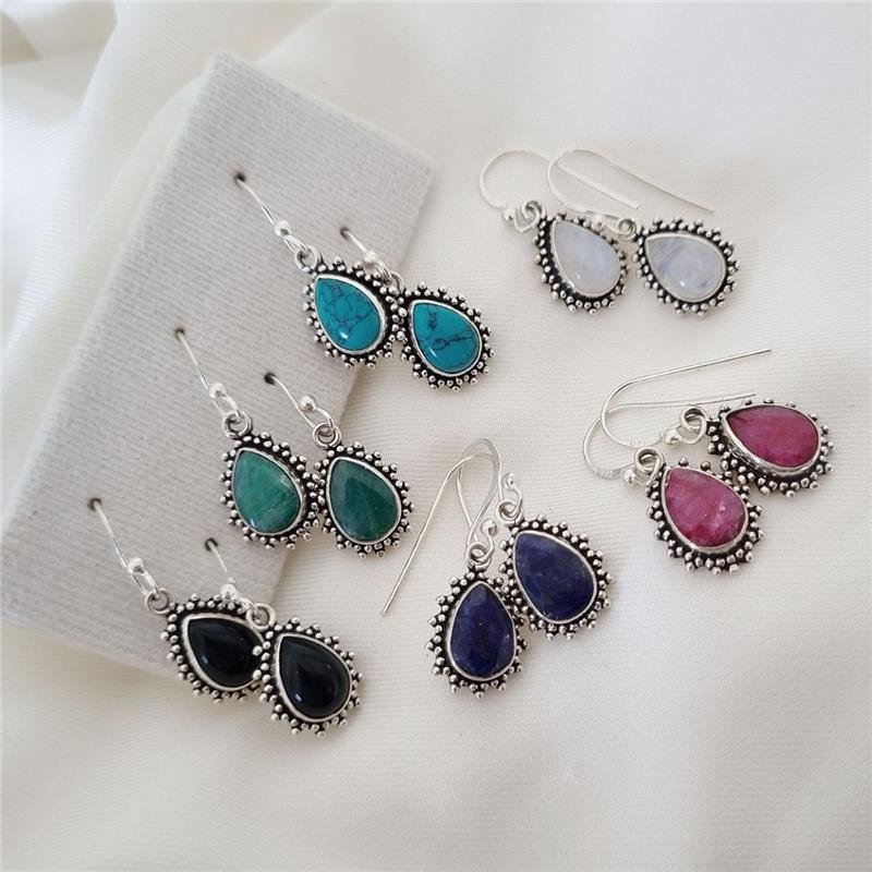 BRINCO PRATA 925 PENDURADO PEDRA NATURAL GOTA