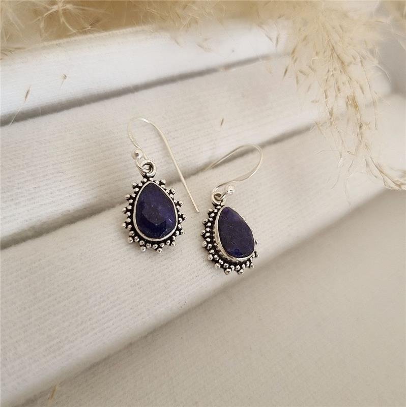 BRINCO PRATA 925 PENDURADO PEDRA NATURAL GOTA