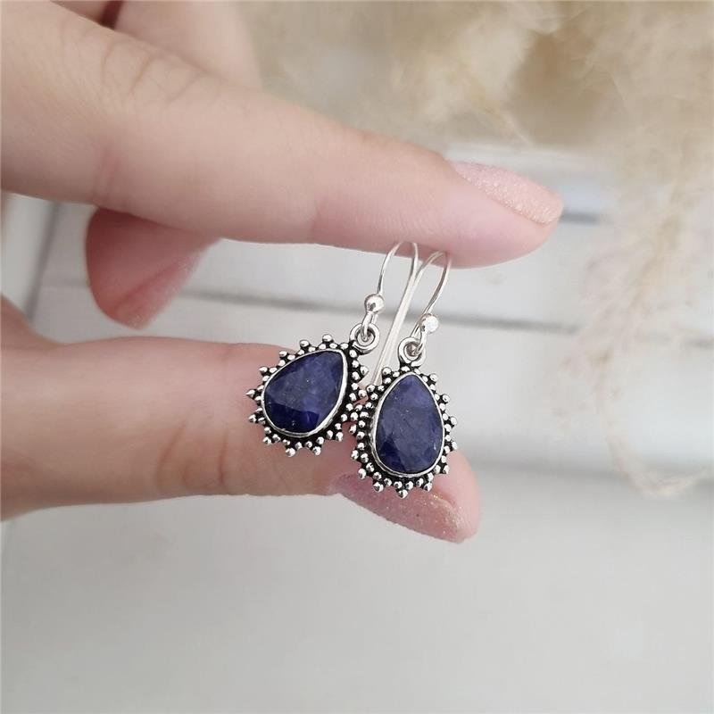 BRINCO PRATA 925 PENDURADO PEDRA NATURAL GOTA