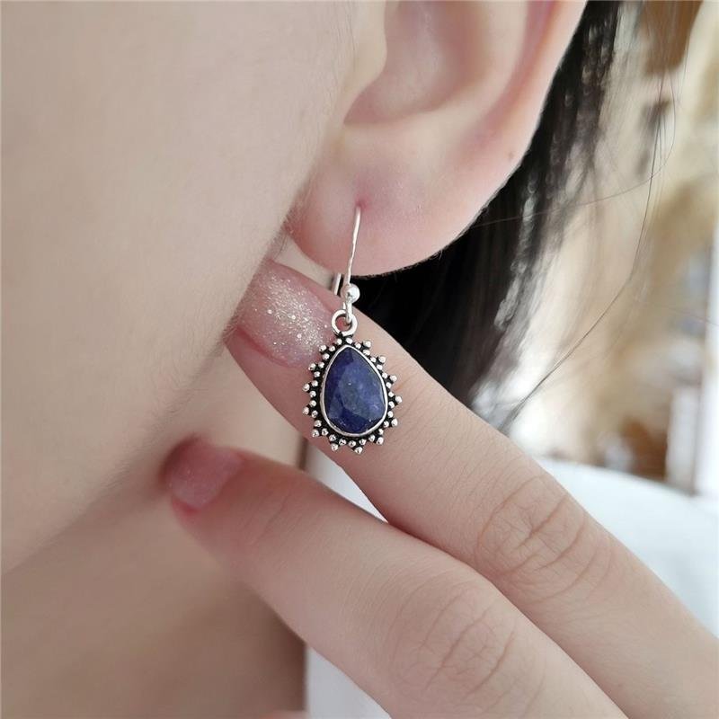 BRINCO PRATA 925 PENDURADO PEDRA NATURAL GOTA