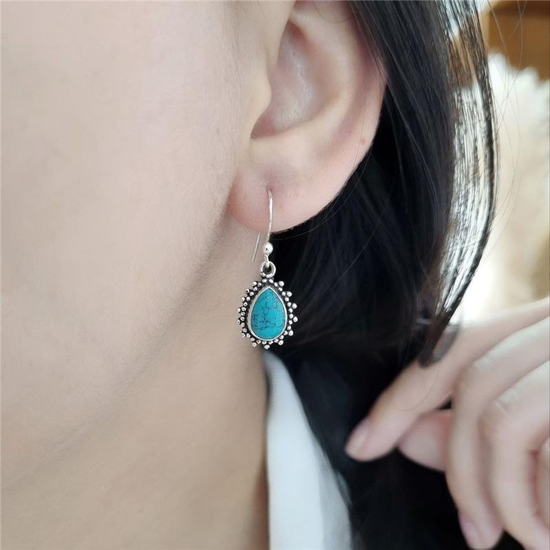 BRINCO PRATA 925 PENDURADO PEDRA NATURAL GOTA