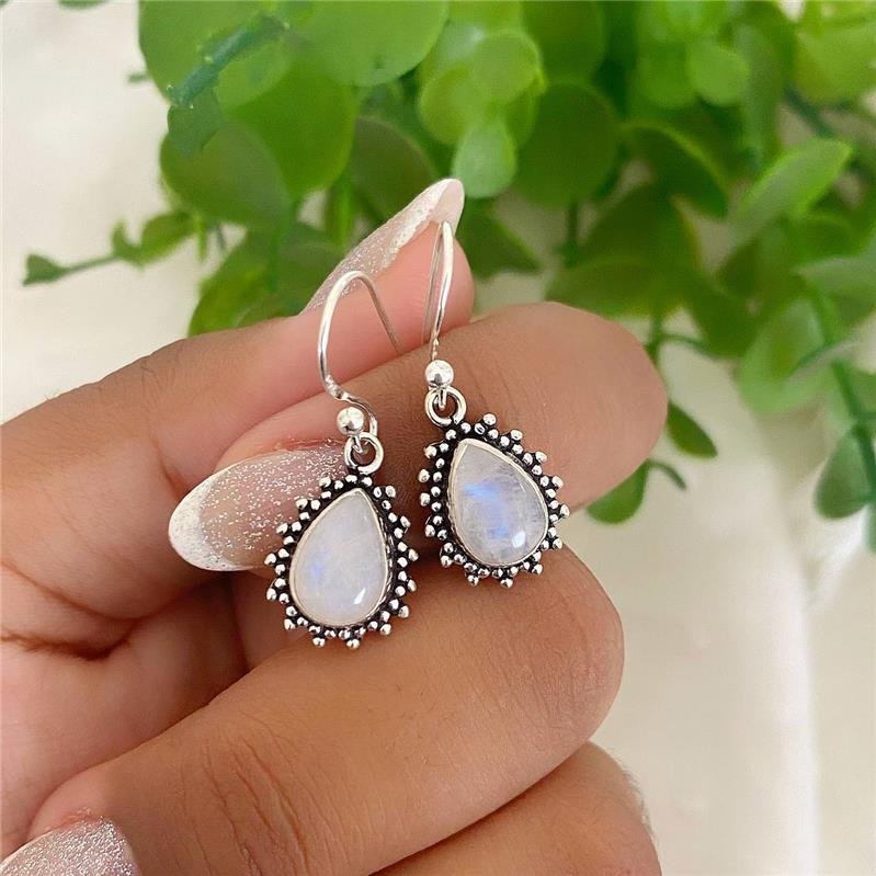 BRINCO PRATA 925 PENDURADO PEDRA NATURAL GOTA