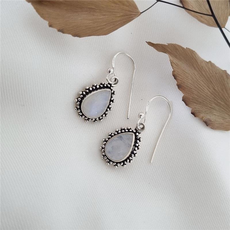 BRINCO PRATA 925 PENDURADO PEDRA NATURAL GOTA