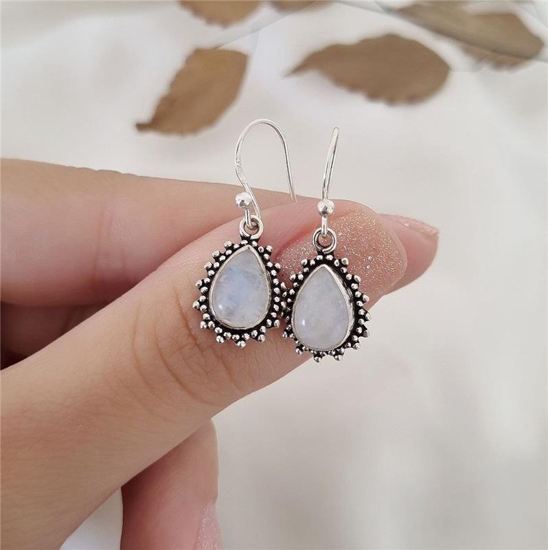 BRINCO PRATA 925 PENDURADO PEDRA NATURAL GOTA