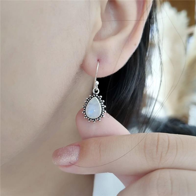 BRINCO PRATA 925 PENDURADO PEDRA NATURAL GOTA