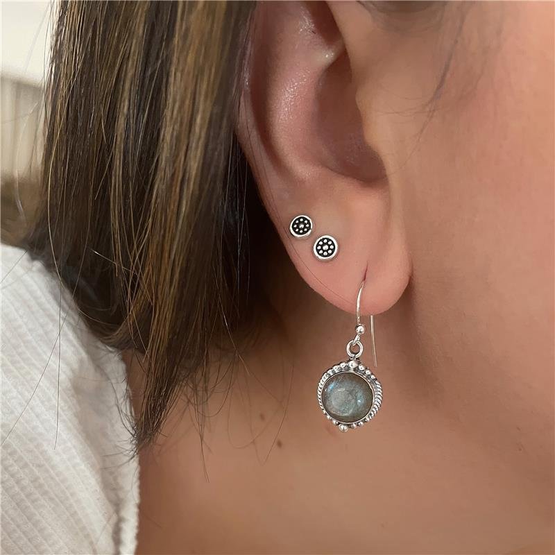 BRINCO PRATA 925 PENDURADO PEDRA NATURAL REDONDA