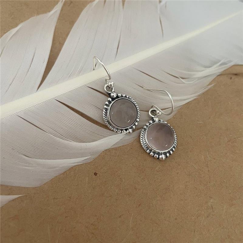 BRINCO PRATA 925 PENDURADO PEDRA NATURAL REDONDA