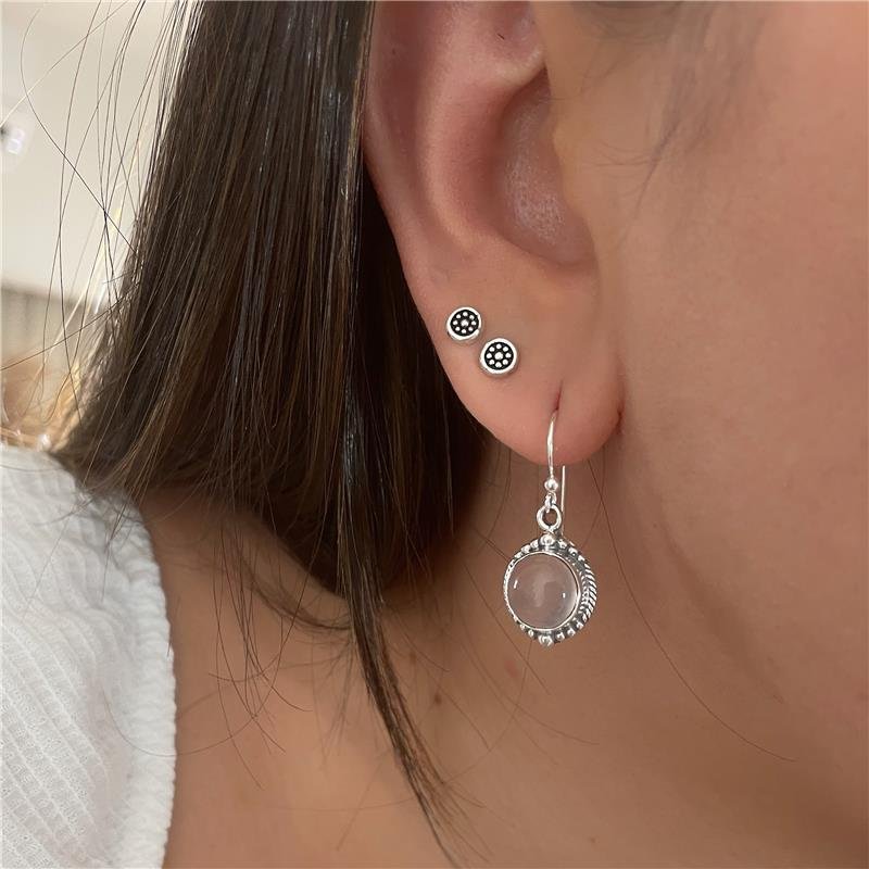 BRINCO PRATA 925 PENDURADO PEDRA NATURAL REDONDA