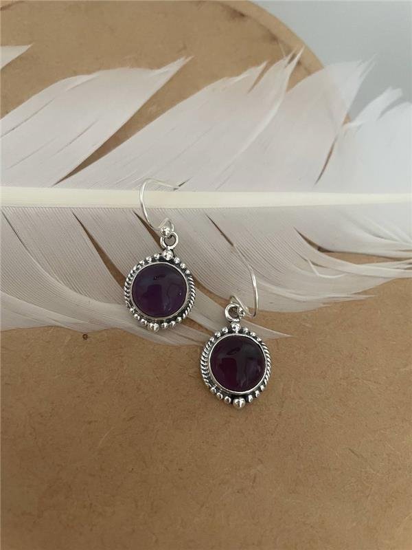 BRINCO PRATA 925 PENDURADO PEDRA NATURAL REDONDA