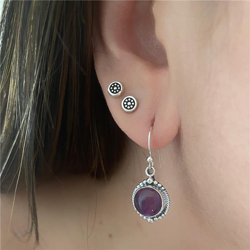 BRINCO PRATA 925 PENDURADO PEDRA NATURAL REDONDA