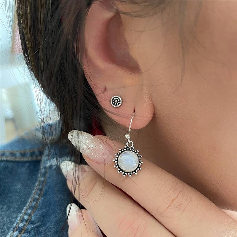 BRINCO PRATA 925 PENDURADO SOL PEDRA NATURAL