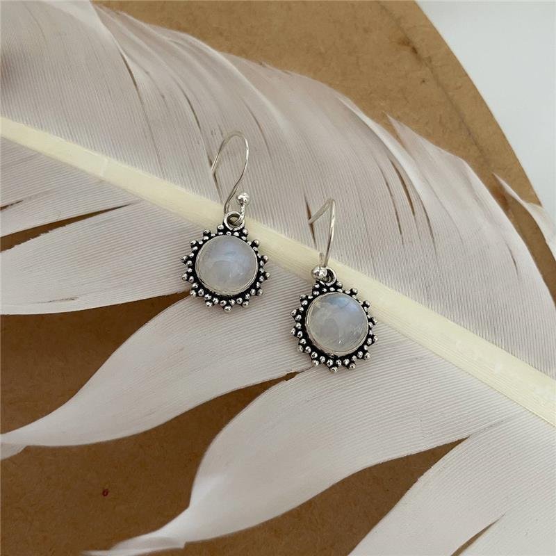 BRINCO PRATA 925 PENDURADO SOL PEDRA NATURAL